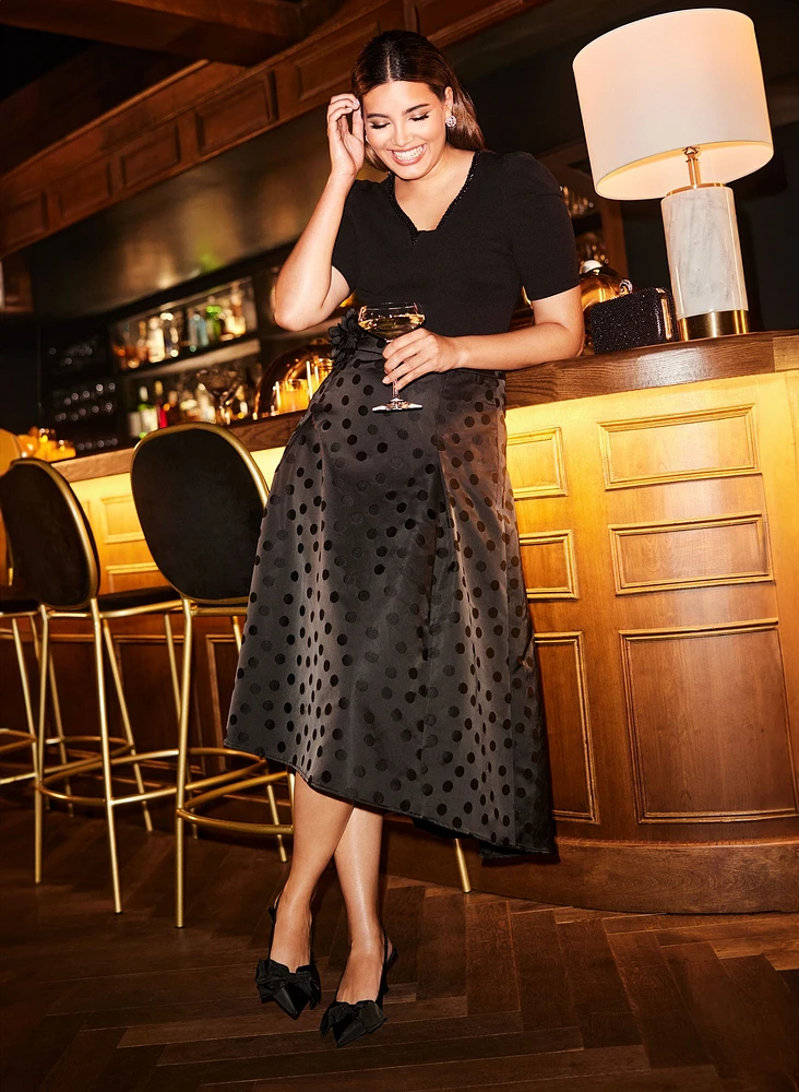 Polka Dot Motif Jacquard Skirt