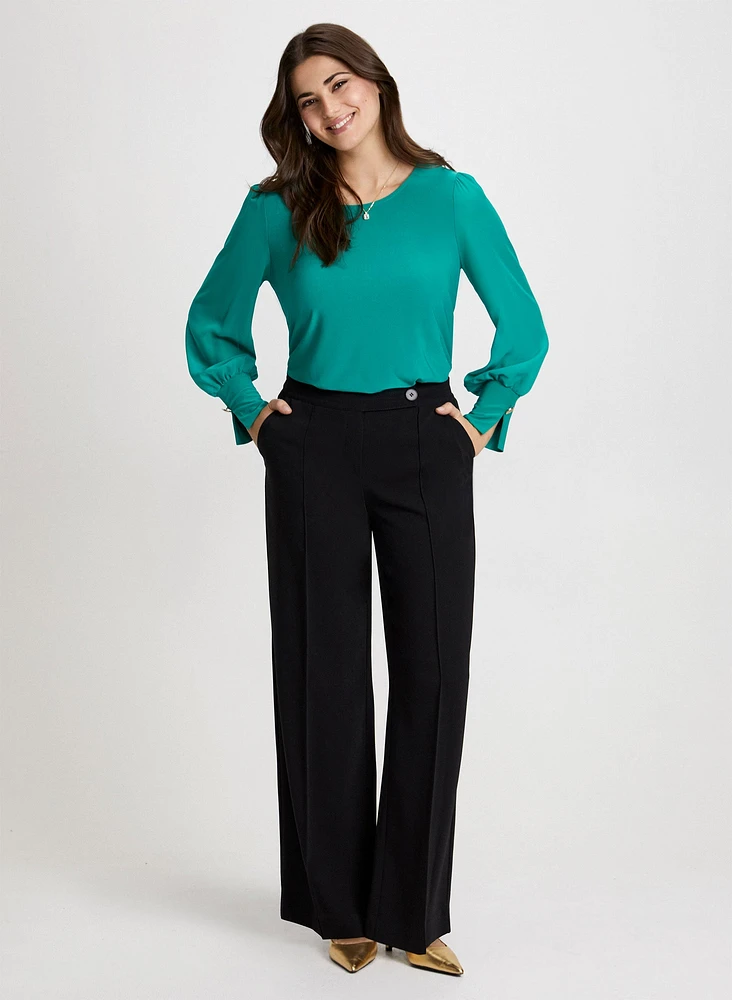 Button Cuff Top & Wide Leg Pants