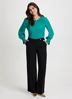 Button Cuff Top & Wide Leg Pants