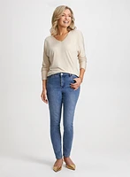 3/4 Dolman Sleeve Top & High-Rise Slim Leg Jeans