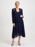 Beaded Trim Chiffon Dress & Jacket Set