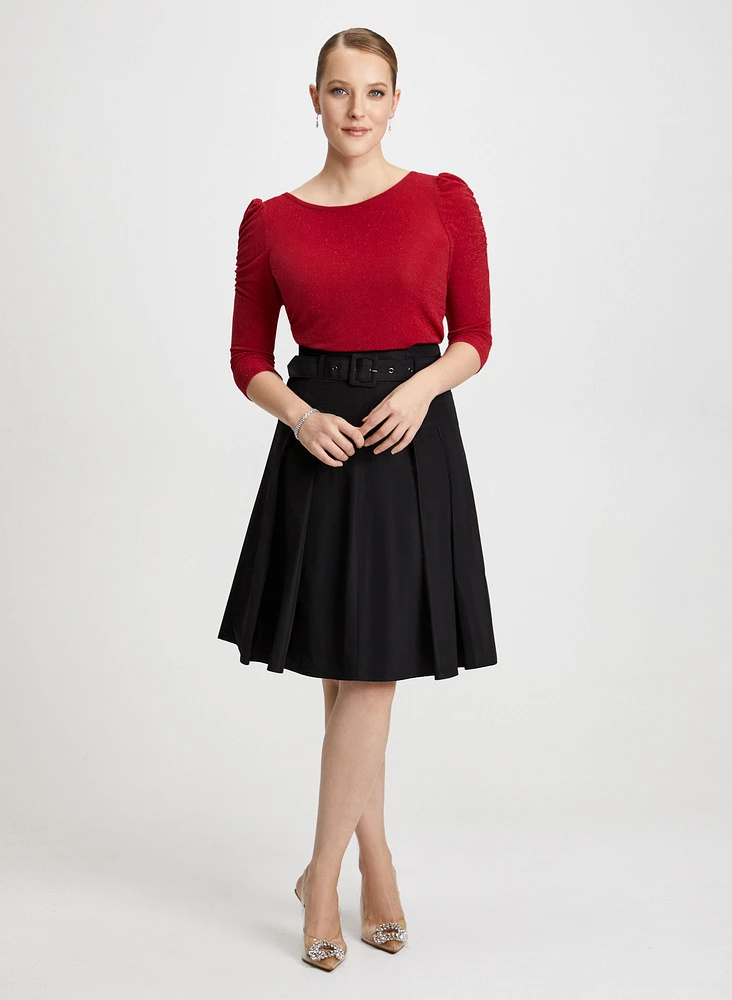 Flared Skirt & Shirred Sleeve Top