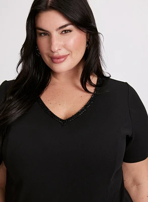 Bead Detail V-Neck Top