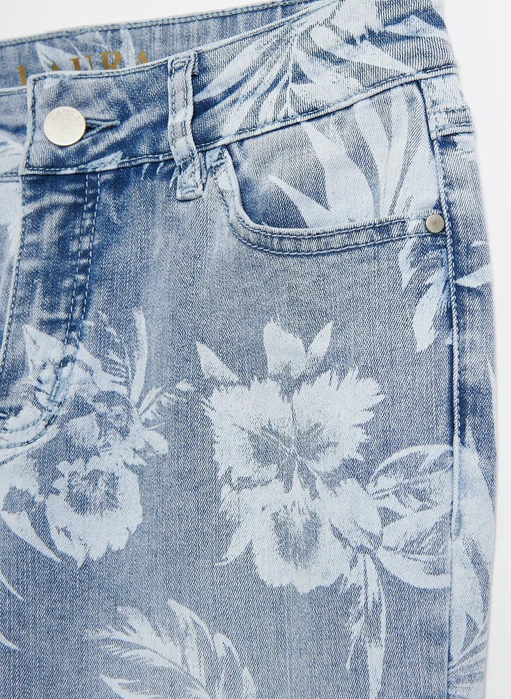 Palm Leaf Print Denim Capris