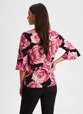 Rose Print 3/4 Sleeve Top