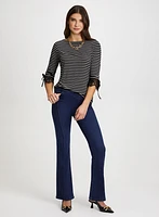Lace Trim Stripe Motif Top