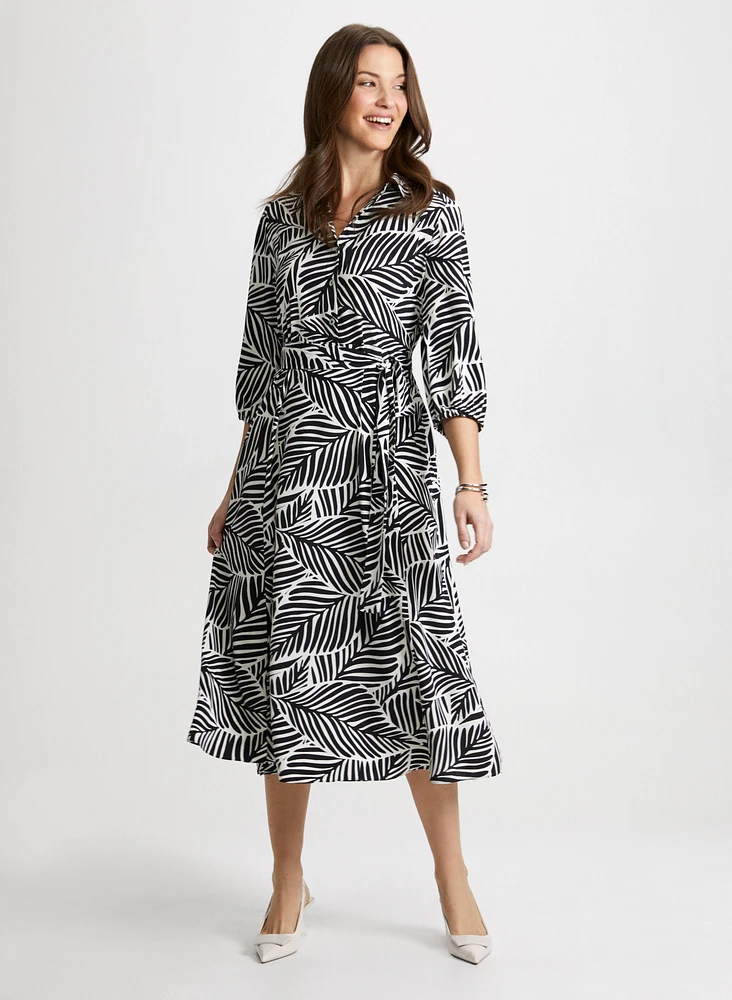 Palm Print Dress & Hammered Hoop Earrings