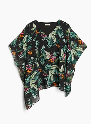 Tropical Print Chiffon Poncho Top