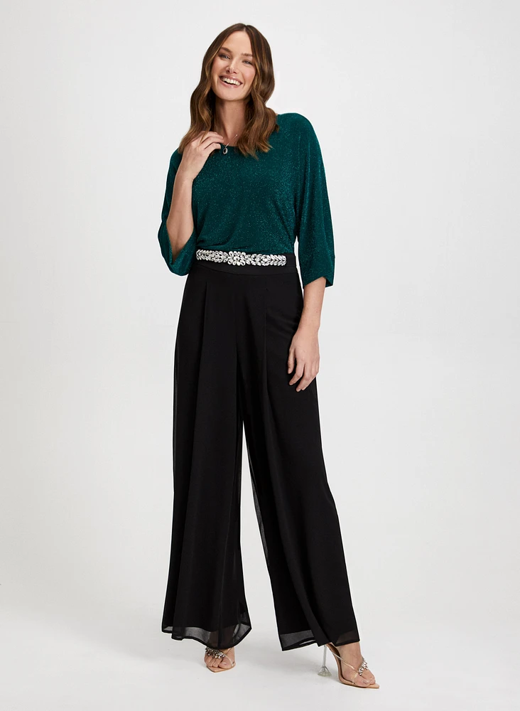 Tie Detail Top & Wide Leg Chiffon Pants