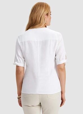 Linen-Blend Button-Up Blouse