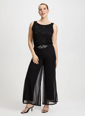 Beaded Top & Chiffon Overlay Pants