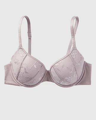 Lightly Lined Full Coverage Bra with Lace Overlay