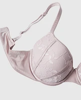 Lightly Lined Full Coverage Bra with Lace Overlay