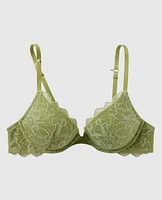 Soutien-gorge pigeonnant plongeant avec incrustation de dentelle