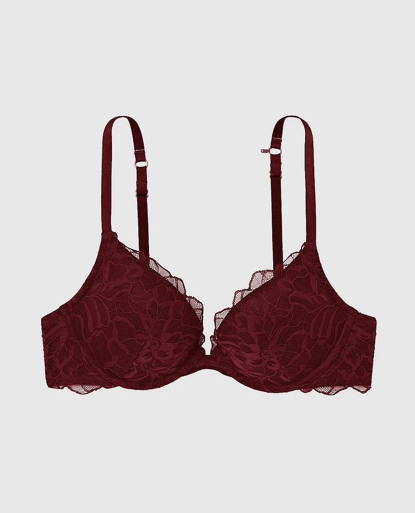 Soutien-gorge pigeonnant plongeant avec incrustation de dentelle