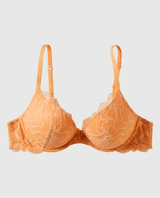 Soutien-gorge pigeonnant plongeant avec incrustation de dentelle