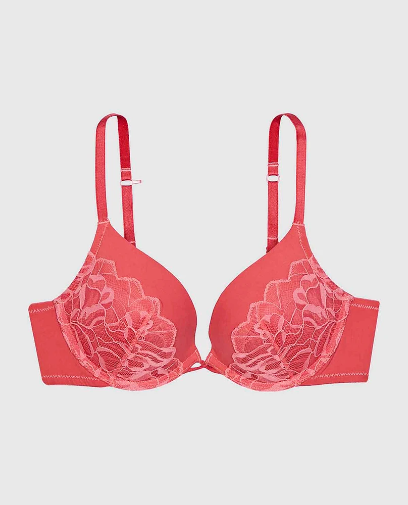 Push Up Plunge Bra with Lace Overlay