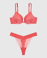 Soutien-gorge pigeonnant plongeant avec incrustation de dentelle