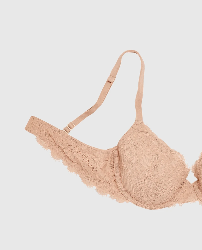 Soutien-gorge couvrant légèrement doublé en dentelle havane