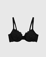 Lightly Lined Full Coverage Bra with Allover Lace Black