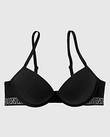 Cotton Logo Push Up Bra Black