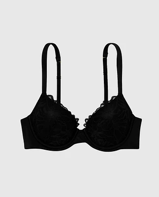 Lightly Lined Full Coverage Bra with Lace Overlay