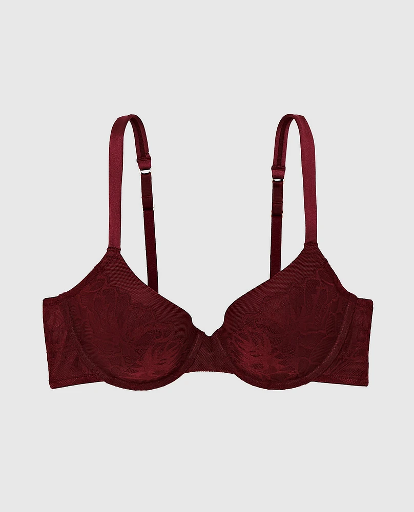 Lightly Lined Full Coverage Bra with Lace Overlay