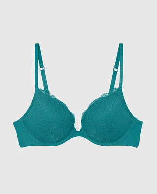 Soutien-gorge pigeonnant plongeant avec incrustation de dentelle