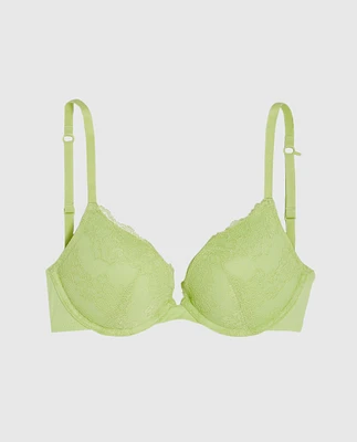 Push Up Plunge Bra with Lace Overlay