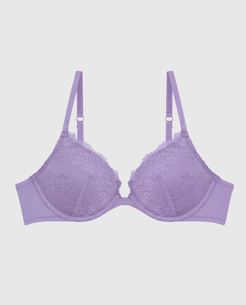 Soutien-gorge pigeonnant plongeant avec incrustation de dentelle