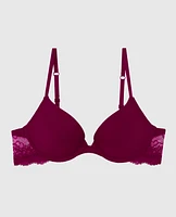 Smooth Push Up Plunge Bra with Lace Wing