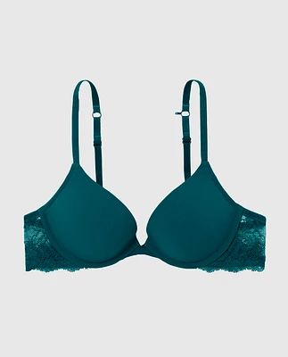 Soutien-gorge pigeonnant plongeant avec côté en dentelle