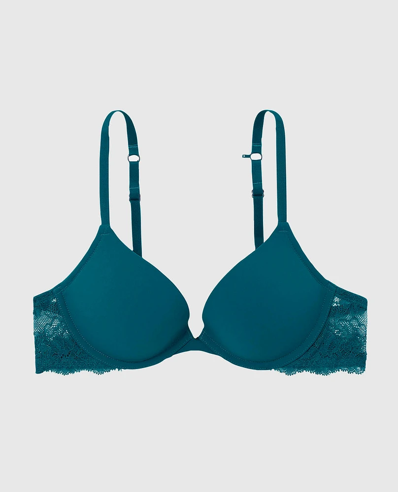 Soutien-gorge pigeonnant plongeant avec côté en dentelle