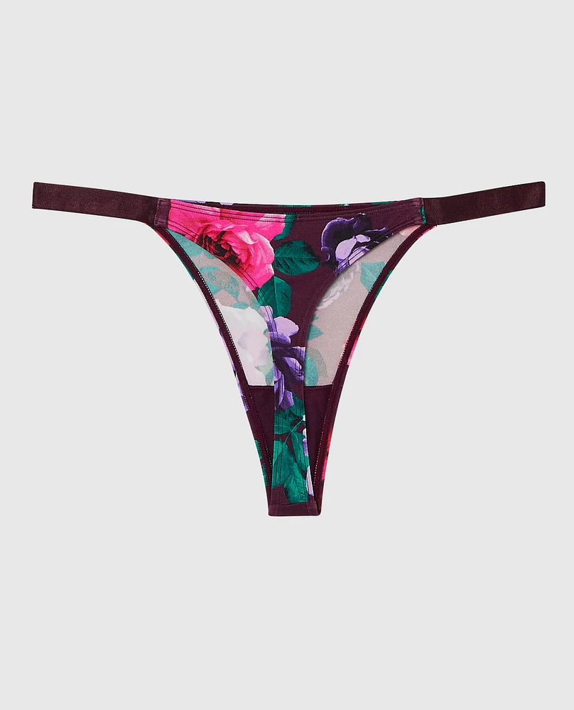 Tanga à jambe échancrée fleuri