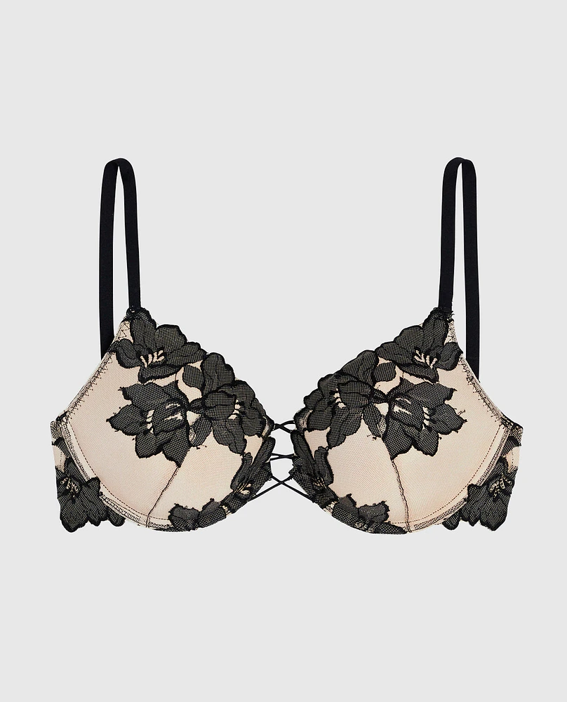 Up 2 Cup Push Bra with Lace Overlay