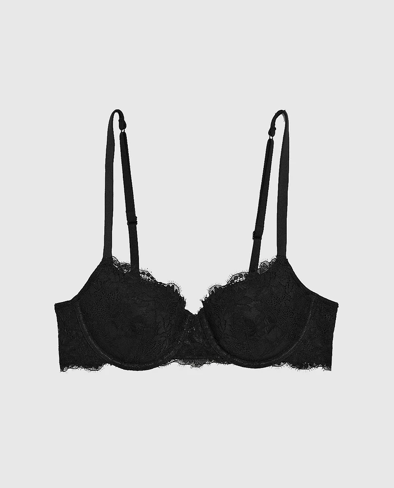 Lightly Lined Balconette Bra with Allover Lace Black