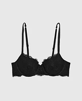 Lightly Lined Balconette Bra with Allover Lace Black