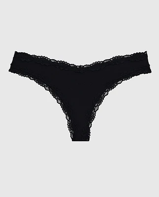 Thong Panty with Lace Trim Black