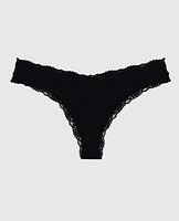 Thong Panty with Lace Trim Black