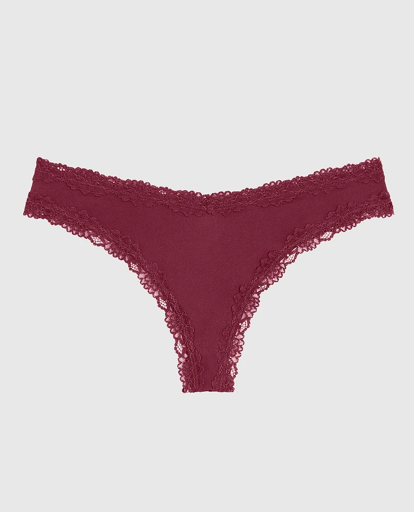 Thong Panty with Lace Trim Opulent Red