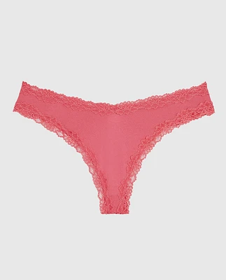 Thong Panty with Lace Trim Romantic Pink