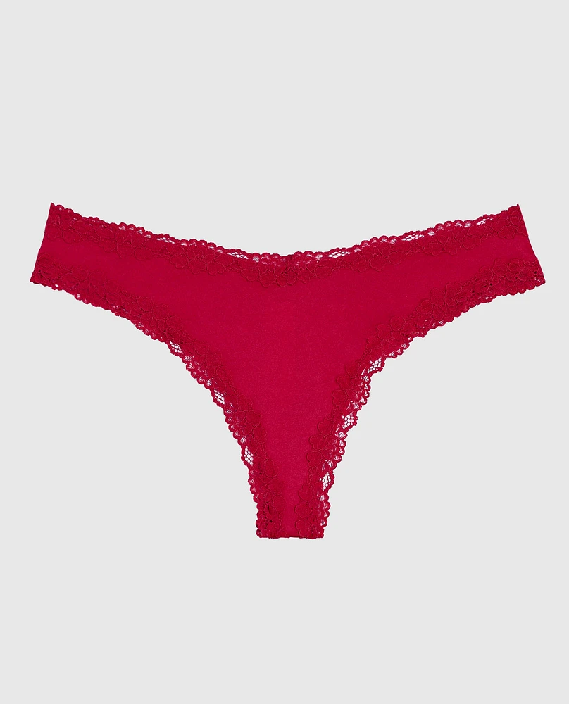 Thong Panty with Lace Trim Cosmo Red