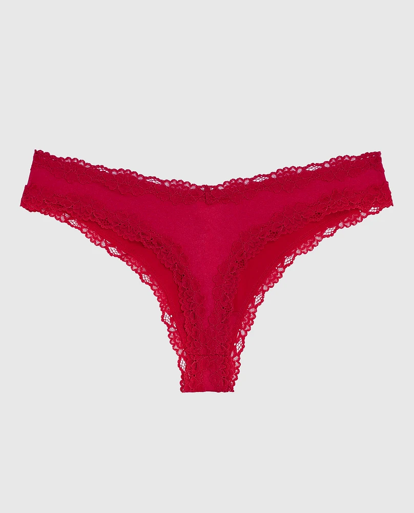 Thong Panty with Lace Trim Cosmo Red