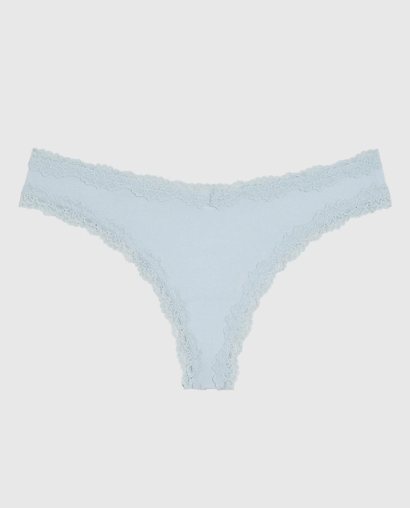 Thong Panty with Lace Trim Vista Blue