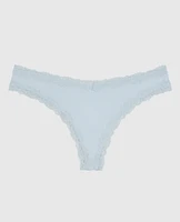 Thong Panty with Lace Trim Vista Blue