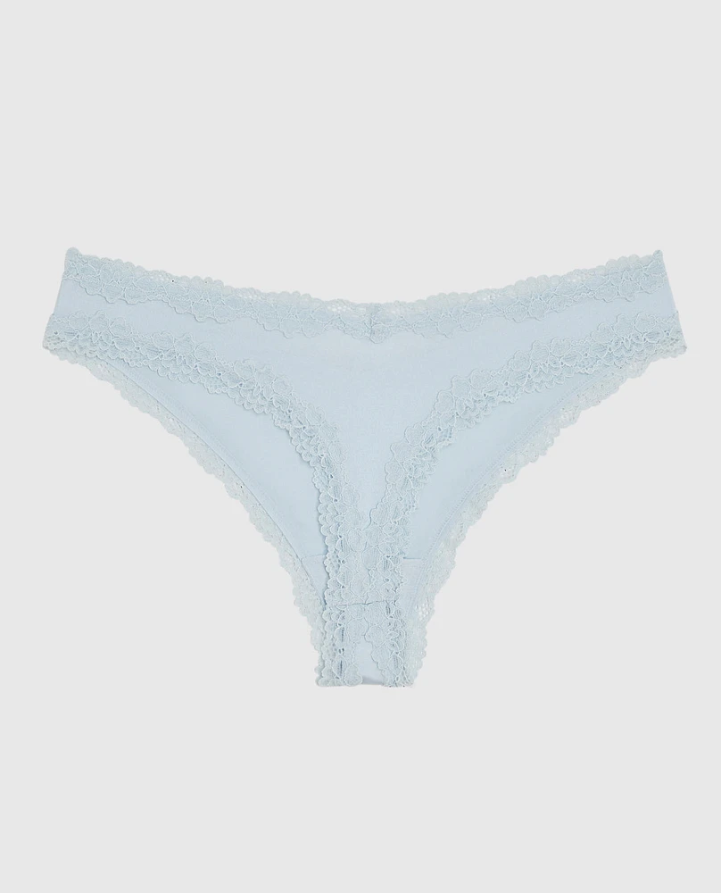 Thong Panty with Lace Trim Vista Blue