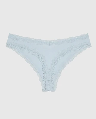 Thong Panty with Lace Trim Vista Blue