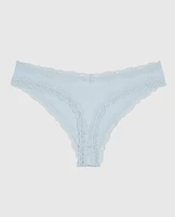 Thong Panty with Lace Trim Vista Blue