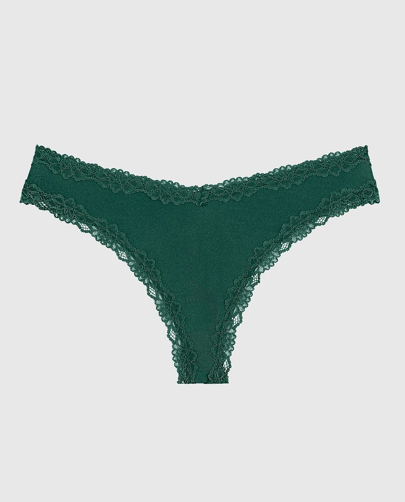 Thong Panty with Lace Trim Emerald Green