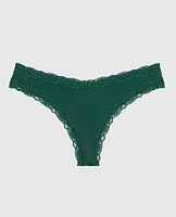 Thong Panty with Lace Trim Emerald Green